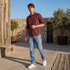 Full Sleeves Slim Fit Brown Abstract Floral Print Shirt