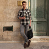 Full Sleeves Slim Fit Black Heavy Cavalry Double Pocket Checks Shirt