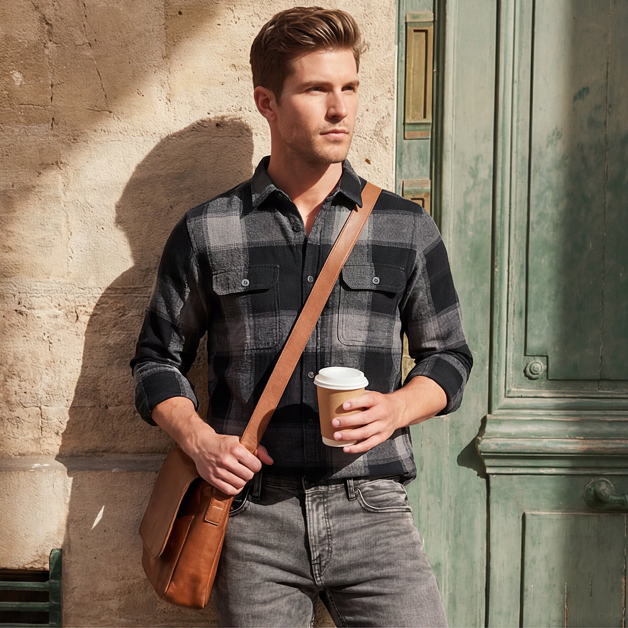 Men Grey Checks Slim Fit Shirt