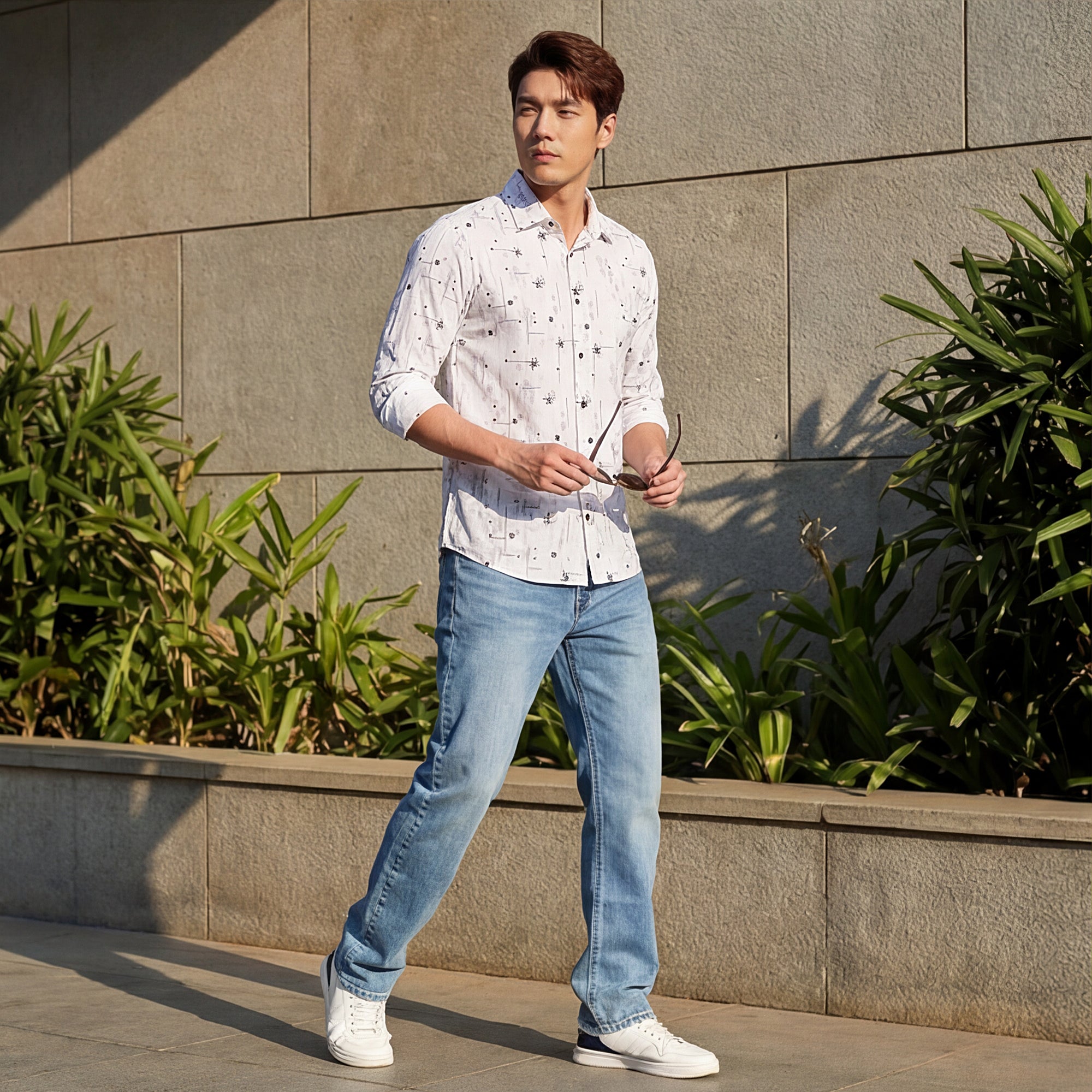 Men's White Printed Slim Fit Shirts