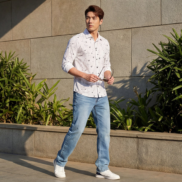 Men's White Printed Slim Fit Shirts