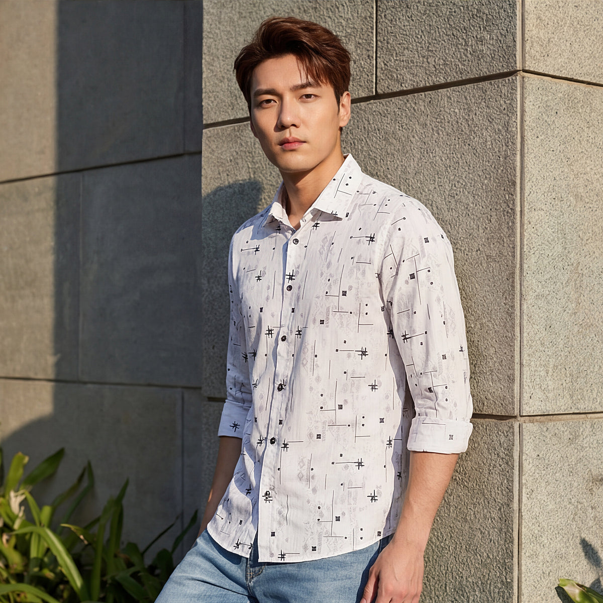Men's White Printed Slim Fit Shirts