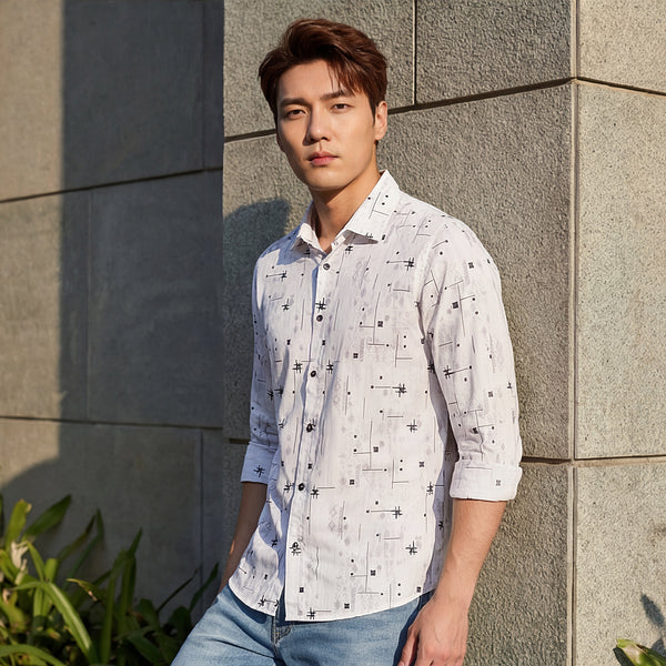 Men's White Printed Slim Fit Shirts