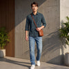 Full Sleeves Slim Fit Grey Dobby Structure Checks Shirt