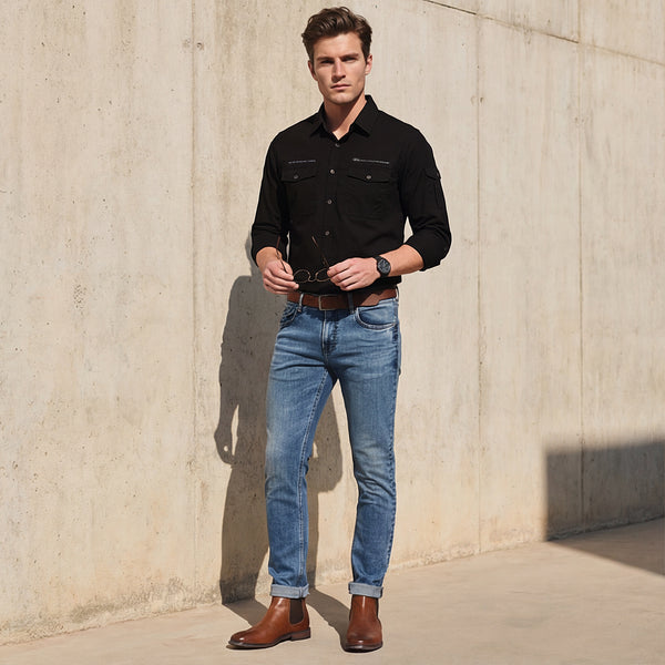 Men's Black Solid Slim Fit Shirts