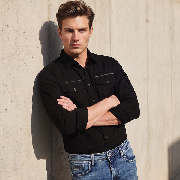 Men's Black Solid Slim Fit Shirts