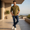 Full Sleeves Slim Fit Mustard Structure Checks Shirt