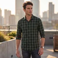 Full Sleeves Slim Fit Dark Green Mild Brushing Checks Shirt