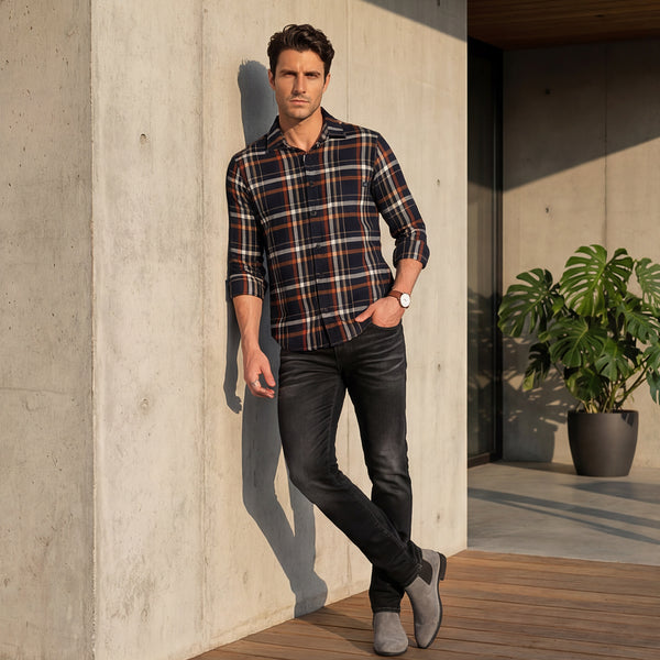 Full Sleeves Slim Fit Black Structure Checks Shirt