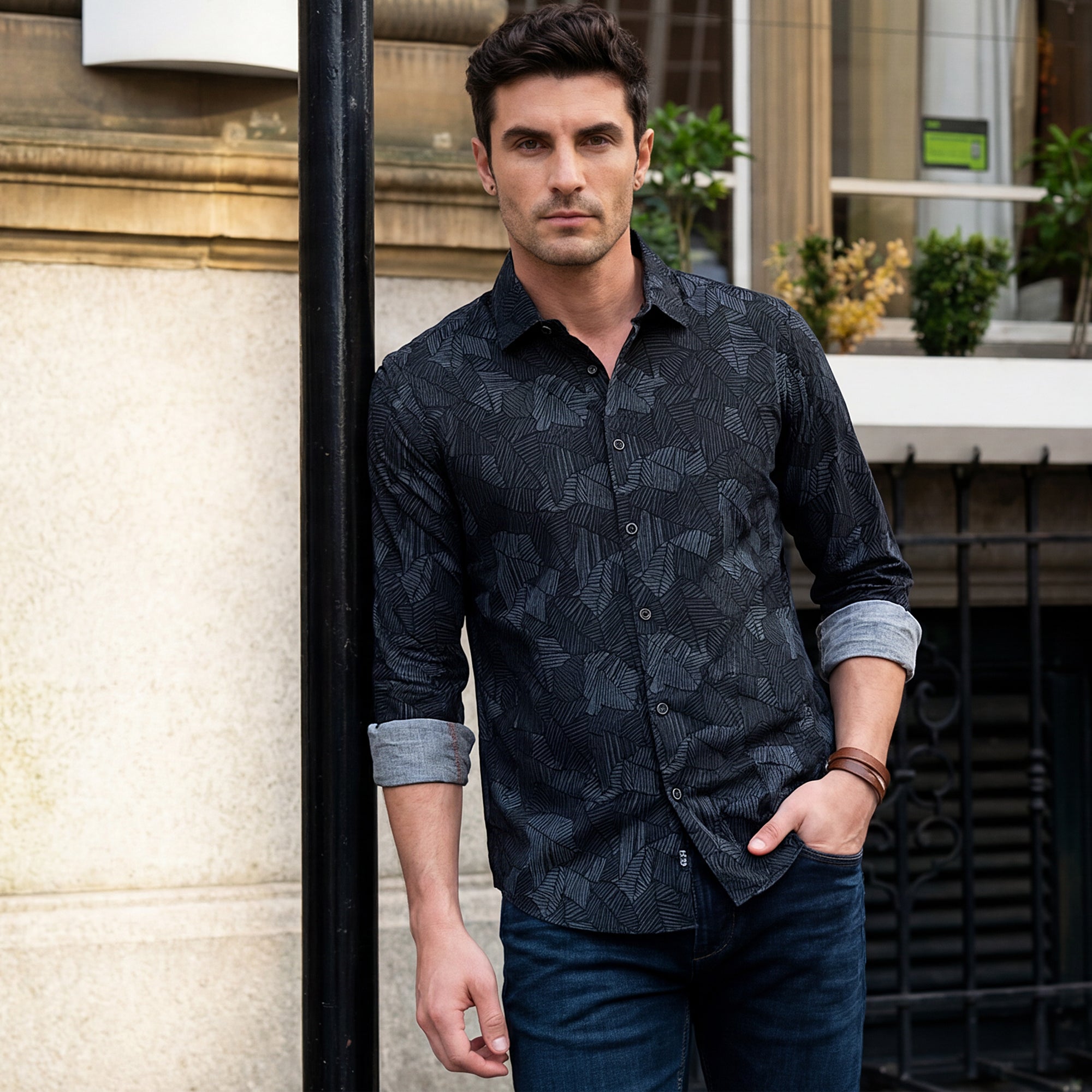 Full Sleeves Slim Fit Grey All-Over Abstract Print Shirt