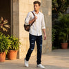 Full Sleeves Slim Fit Beige Stucture Striper Shirt