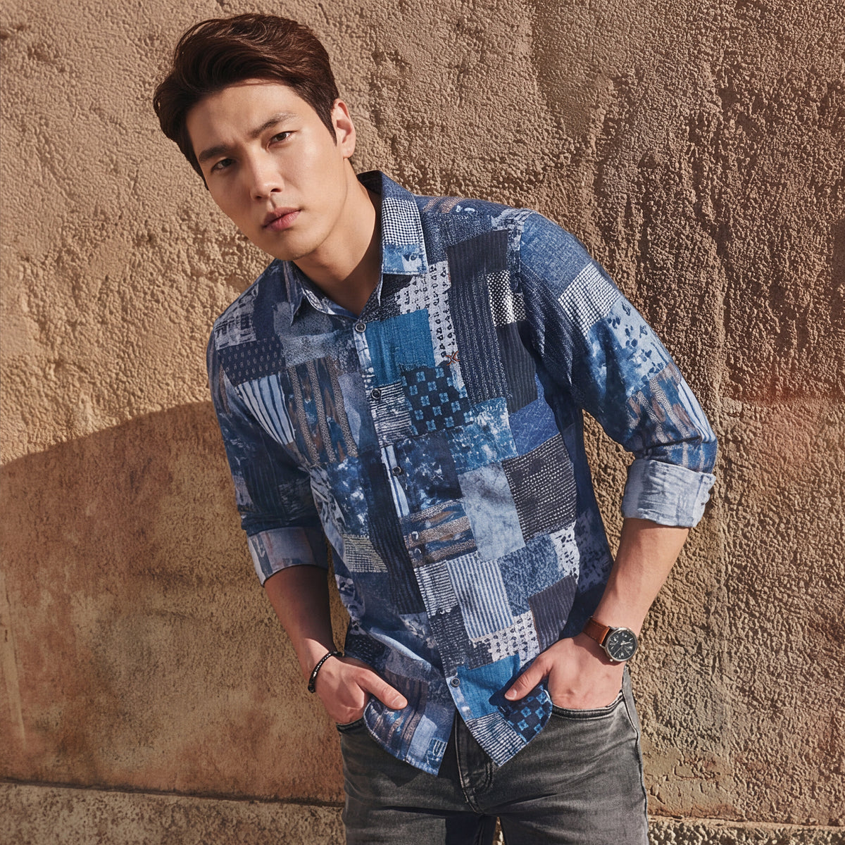 Men's Navy Printed Slim Fit Shirts