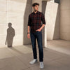 Full Sleeves Slim Fit Brown Honeycomb Corduroy Checks Shirt