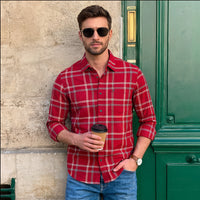 Full Sleeves Slim Fit Red Structure Oxford Checks Shirt