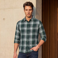 Full Sleeves Slim Fit Dark Green Structure Checks Shirt