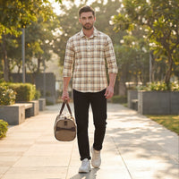 Full Sleeves Slim Fit Cream Oxford Checks Shirt