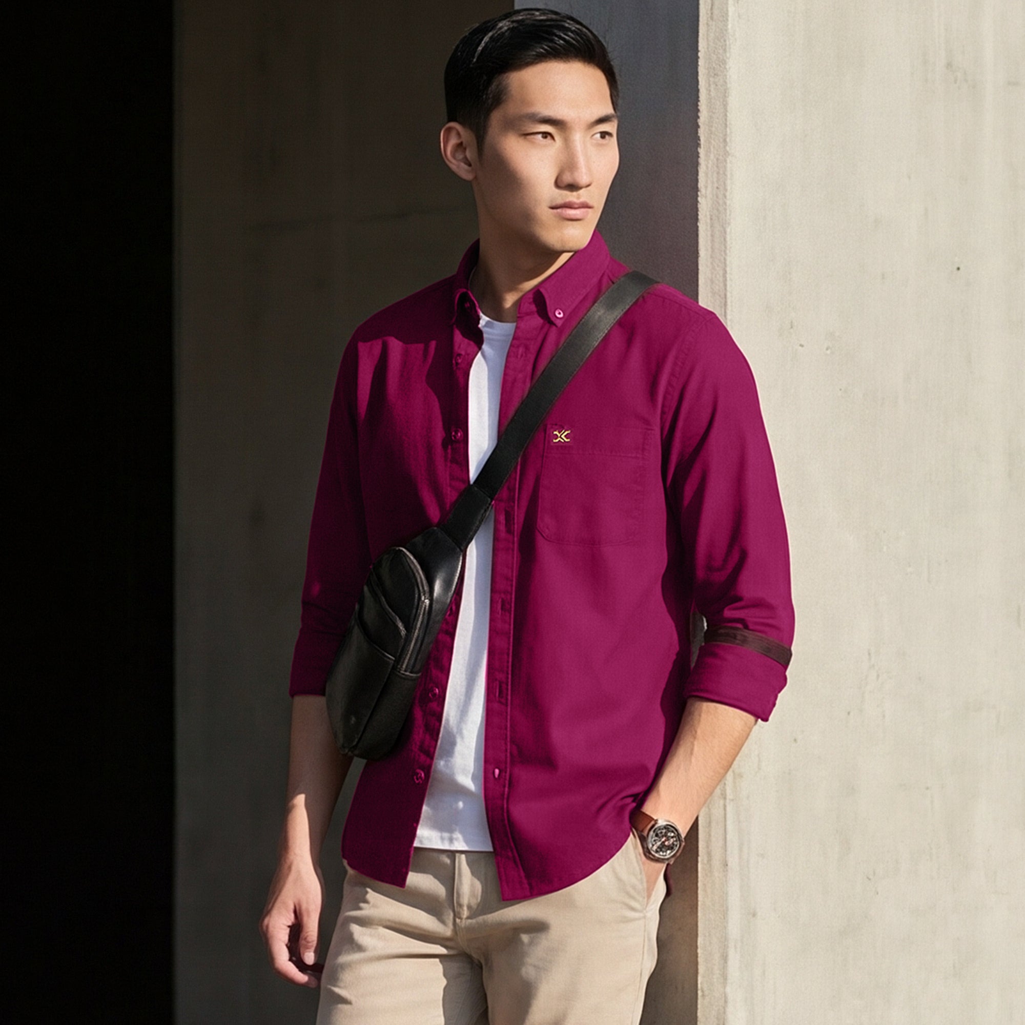 Men Plum Solid Slim Fit Shirt