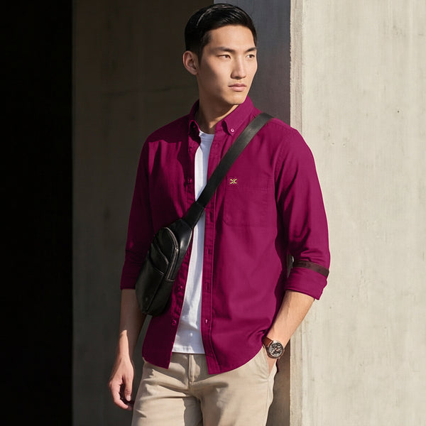 Full Sleeves Slim Fit Plum Button-Down Oxford Solid Shirt