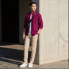 Full Sleeves Slim Fit Plum Button-Down Oxford Solid Shirt