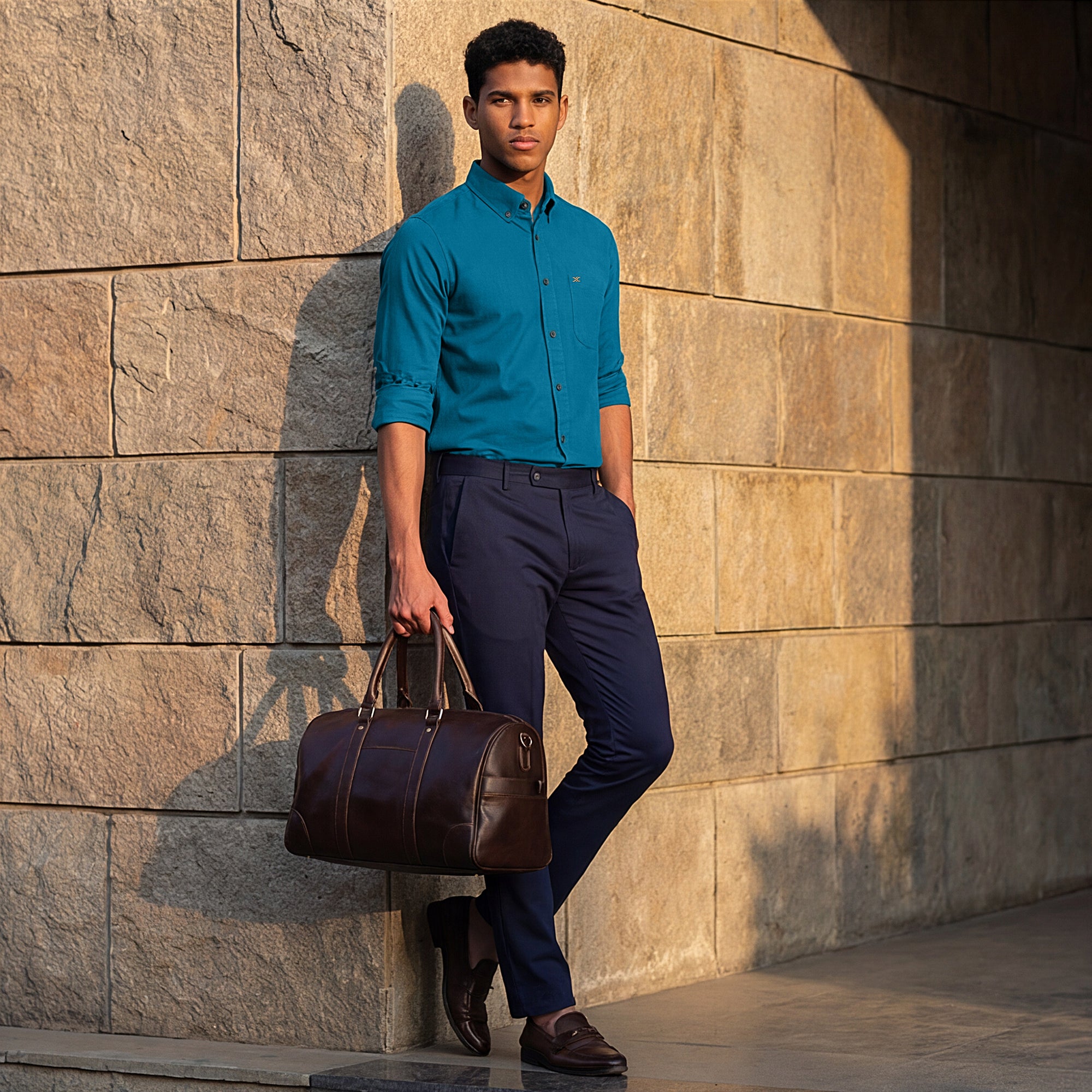 Men Blue Solid Slim Fit Shirt