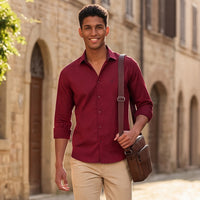 Men's Wine Solid Slim Fit Shirts