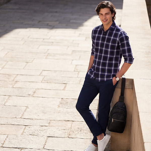 Full Sleeves Slim Fit PurpleHerringbone Structure Checks Shirt