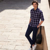 Full Sleeves Slim Fit PurpleHerringbone Structure Checks Shirt
