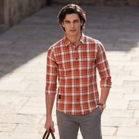 Full Sleeves Slim Fit Rust Checks Shirt