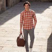 Full Sleeves Slim Fit Rust Checks Shirt