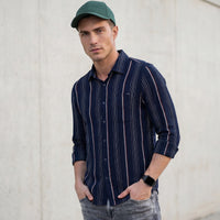Full Sleeves Slim Fit Navy Structure Stripe Shirt