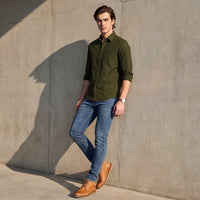 Full Sleeves Slim Fit Olive Dobby Structure Button-Down Solid Shirt