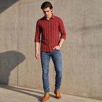Full Sleeves Slim Fit Maroon Structure Stripe Shirt