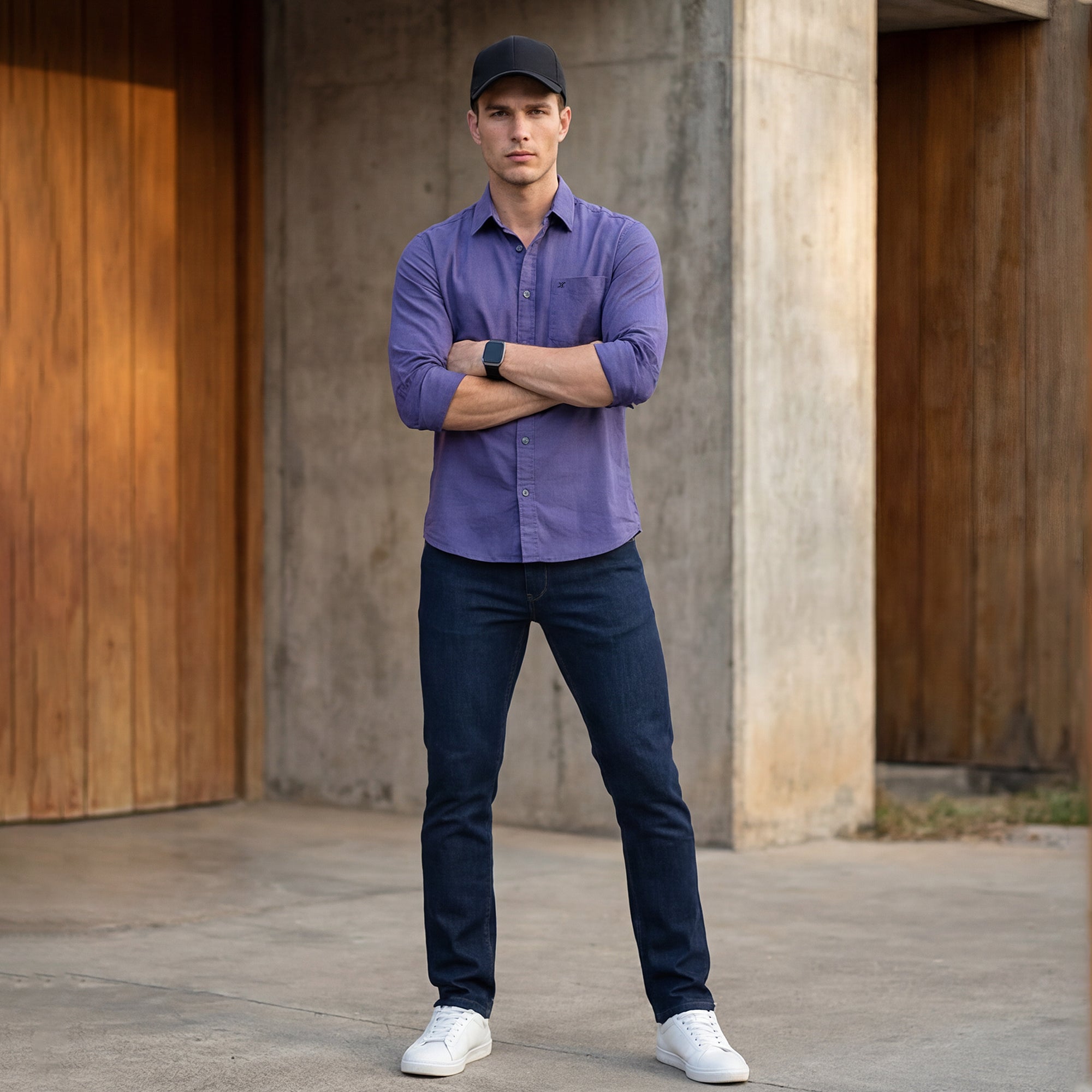 Men Lavender Solid Slim Fit Shirt