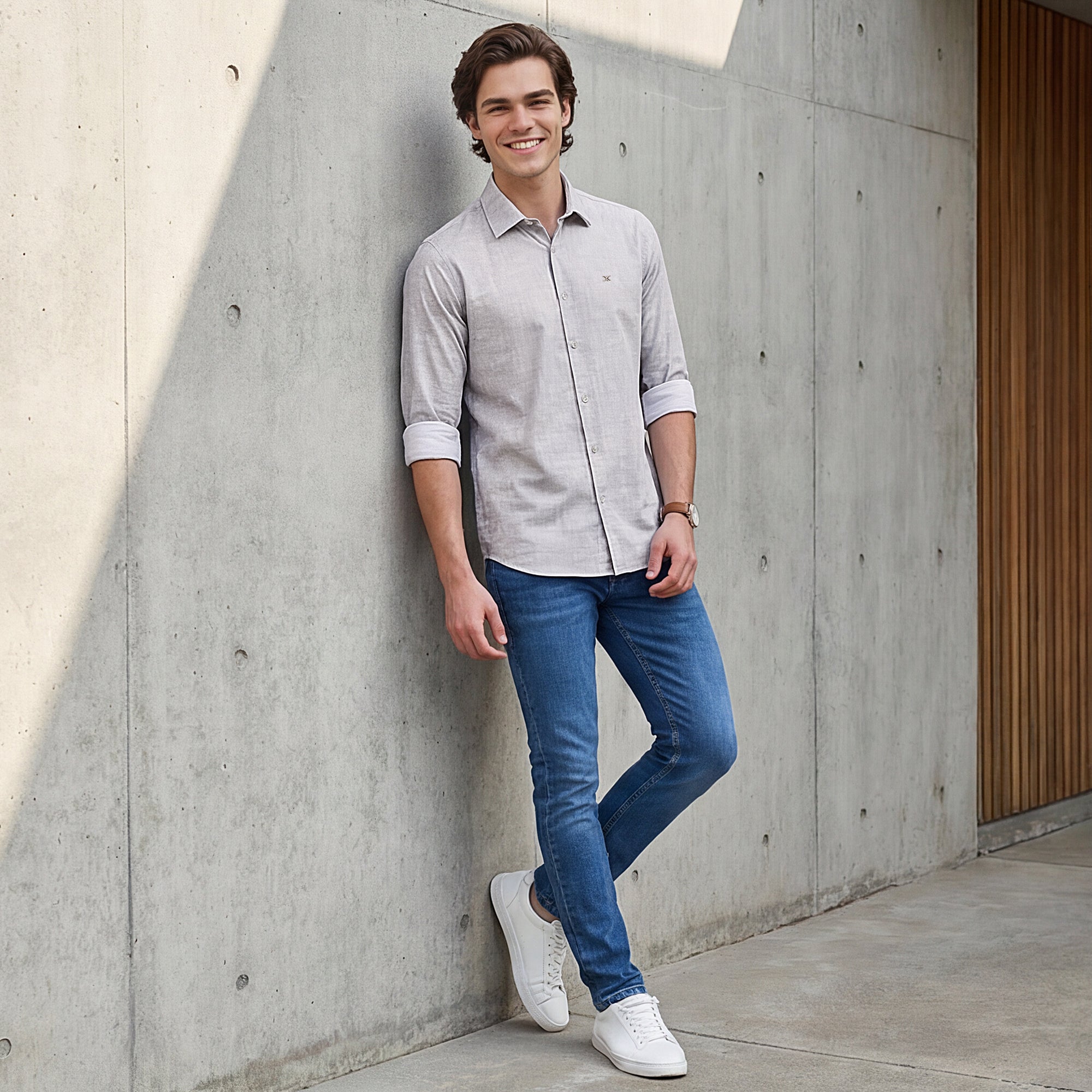 Men Beige Printed Slim Fit Shirt