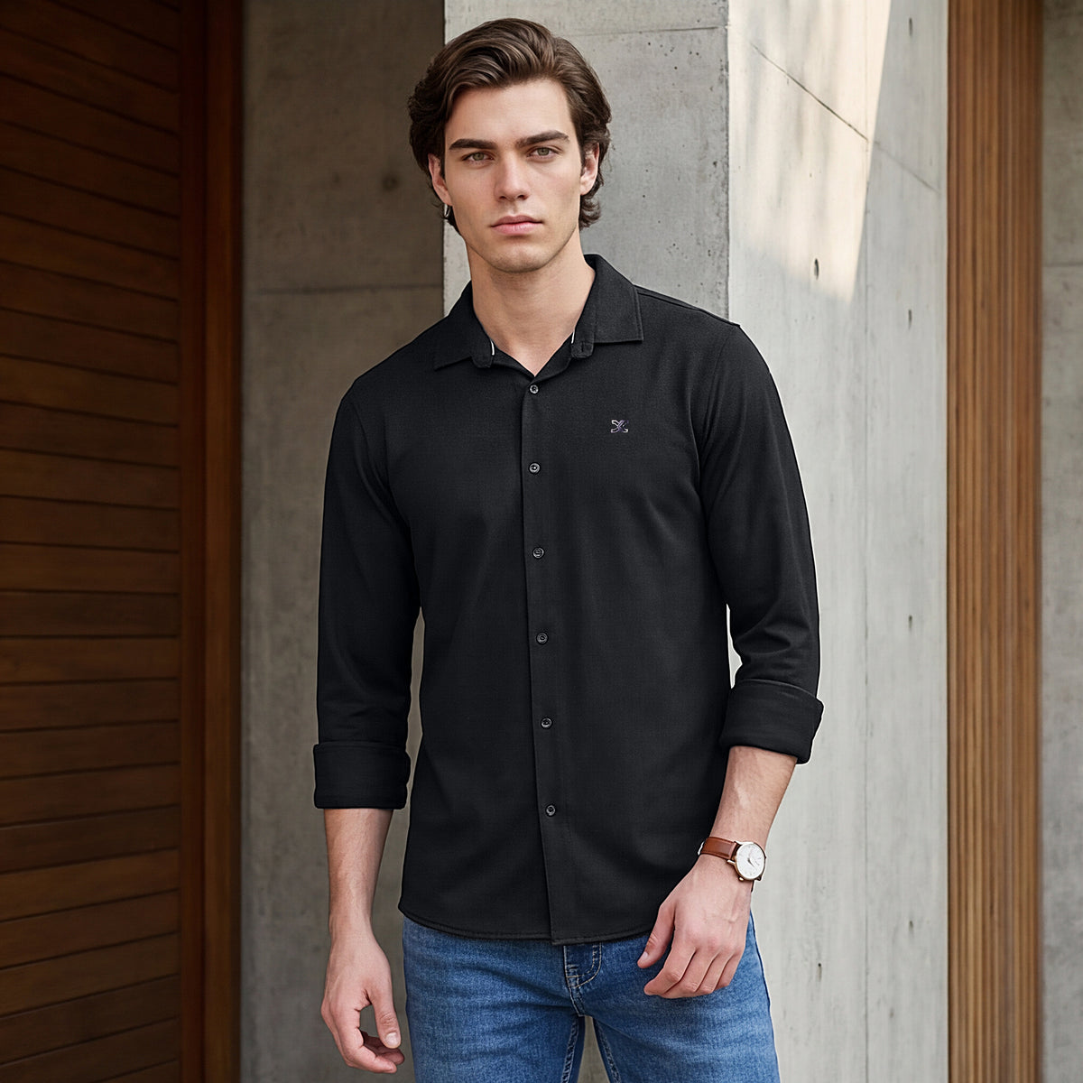 Men's Black Solid Slim Fit Shirts