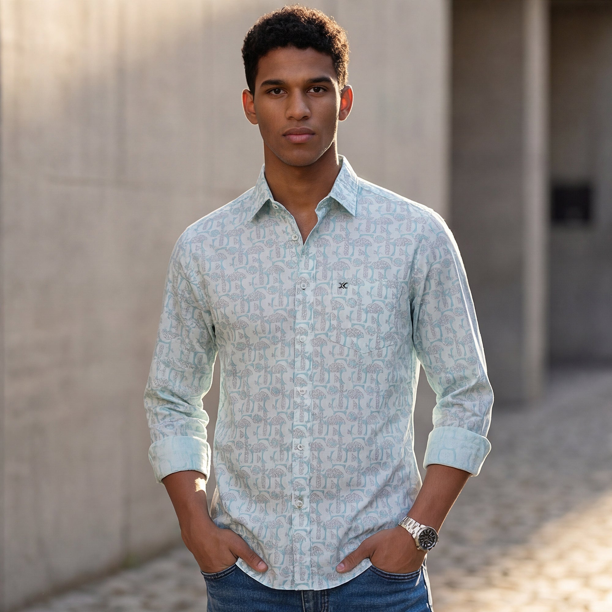 Full Sleeves Slim Fit Mint all-over Geometric print Shirt