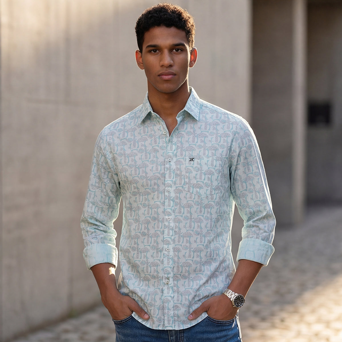 Full Sleeves Slim Fit Mint all-over Geometric print Shirt