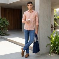 Men's Orange Striped Slim Fit Shirts