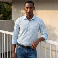 Men's Light Blue Printed Slim Fit Shirts