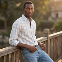 Full Sleeves Slim Fit Sky Blue Checks Shirt