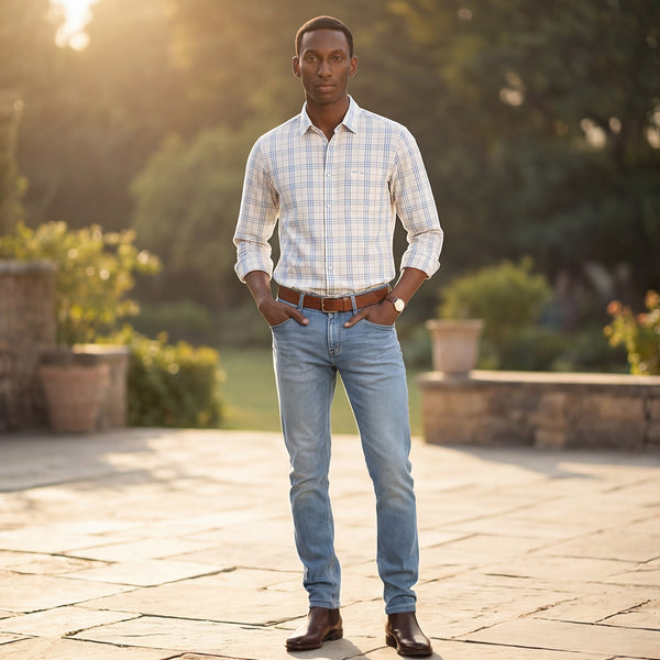 Full Sleeves Slim Fit Sky Blue Checks Shirt