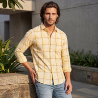 Men's Yellow Checks Slim Fit Shirts