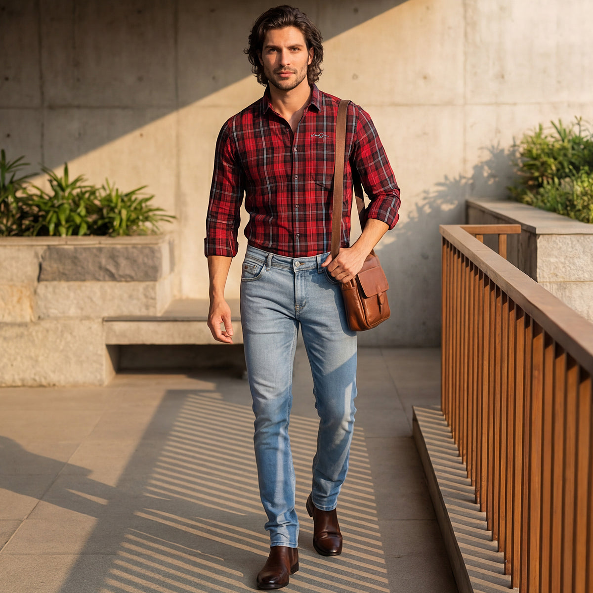 Full Sleeves Slim Fit Maroon Checks Shirt