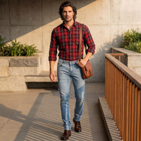 Full Sleeves Slim Fit Maroon Checks Shirt