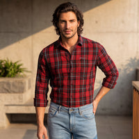 Full Sleeves Slim Fit Maroon Checks Shirt