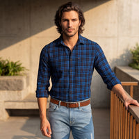 Full Sleeves Slim Fit Navy Checks Shirt