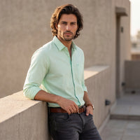 Full Sleeves Slim Fit Mint Solid Oxford Shirt