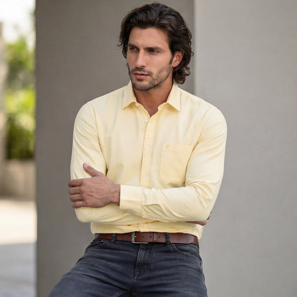 Full Sleeves Slim Fit Lemon Solid Oxford Shirt