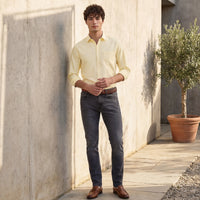 Full Sleeves Slim Fit Yellow Solid Oxford Shirt