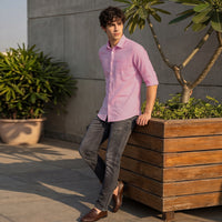 Full Sleeves Slim Fit Pink Solid Oxford Shirt